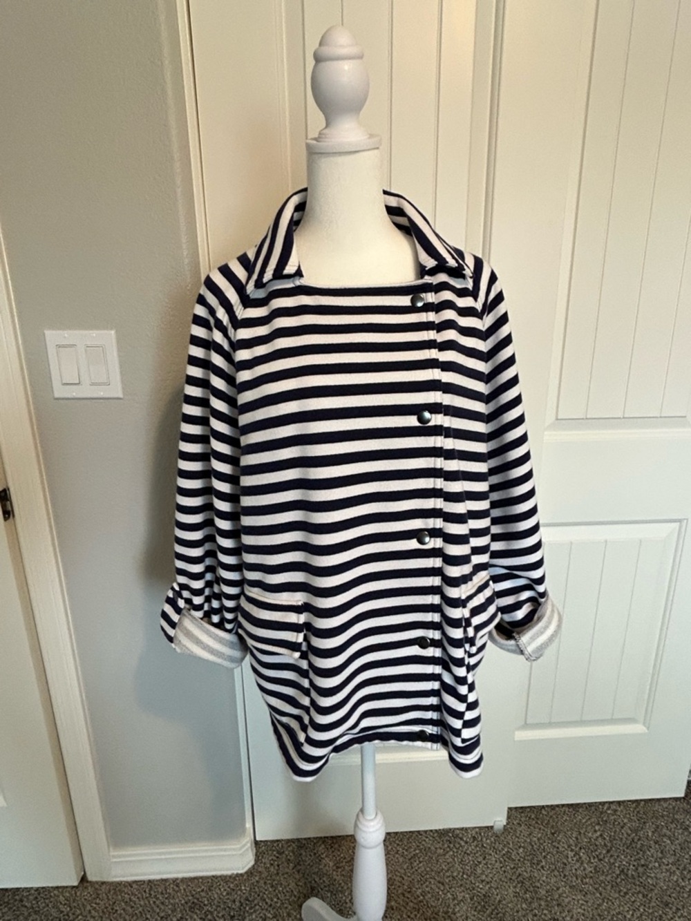 Liz Claiborne Black & White Striped Peacoat Jacket